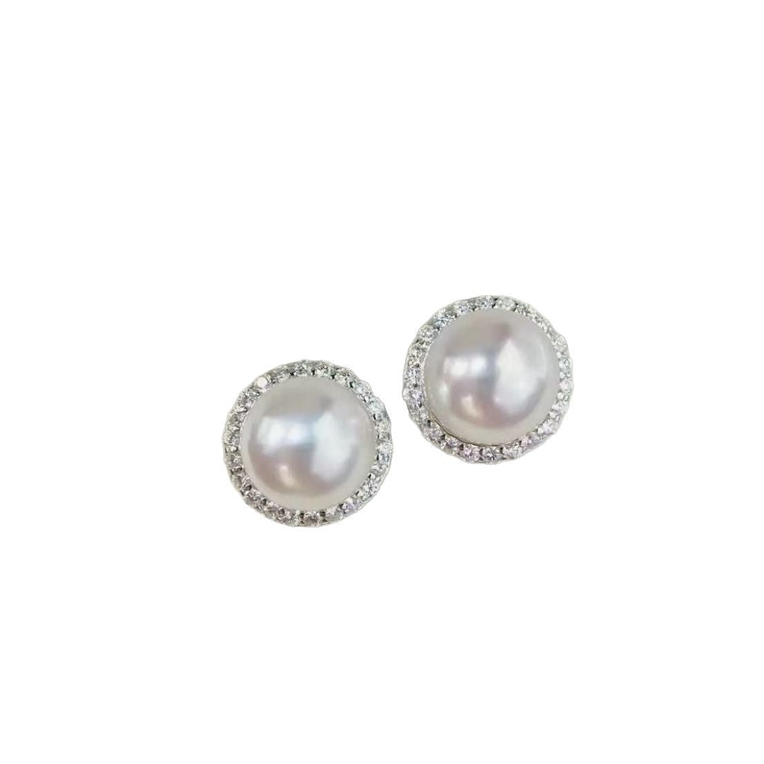 High-grade Pearl Zircon Ear Niche Design Clip Refined Simple Geometric Stud Earrings