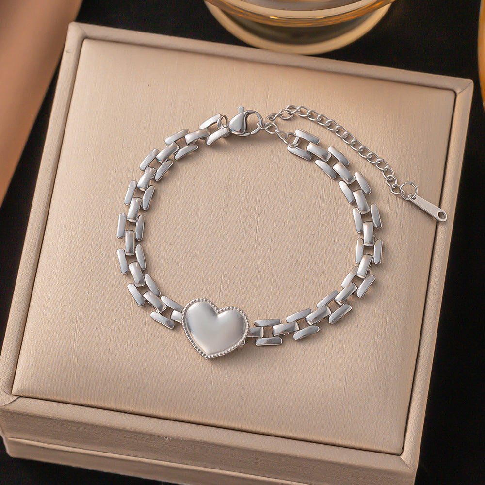 Red Rope Roman Numerals Double Peach Heart Bracelets