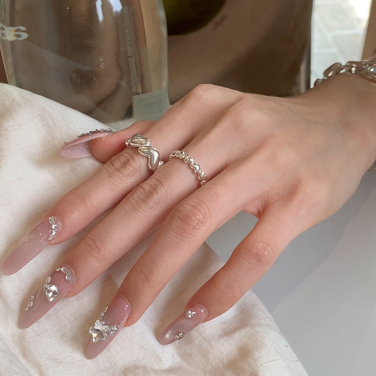 Women's Loving Heart Stacked Irregular Fashion Heart-shaped Open-end Personality Mori Rings