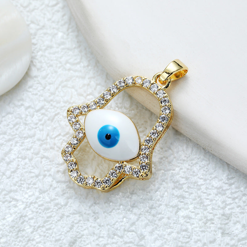 Women's Gold Eye Style Single Inlaid Color Zircon Trendy Dripping Palm Pendants