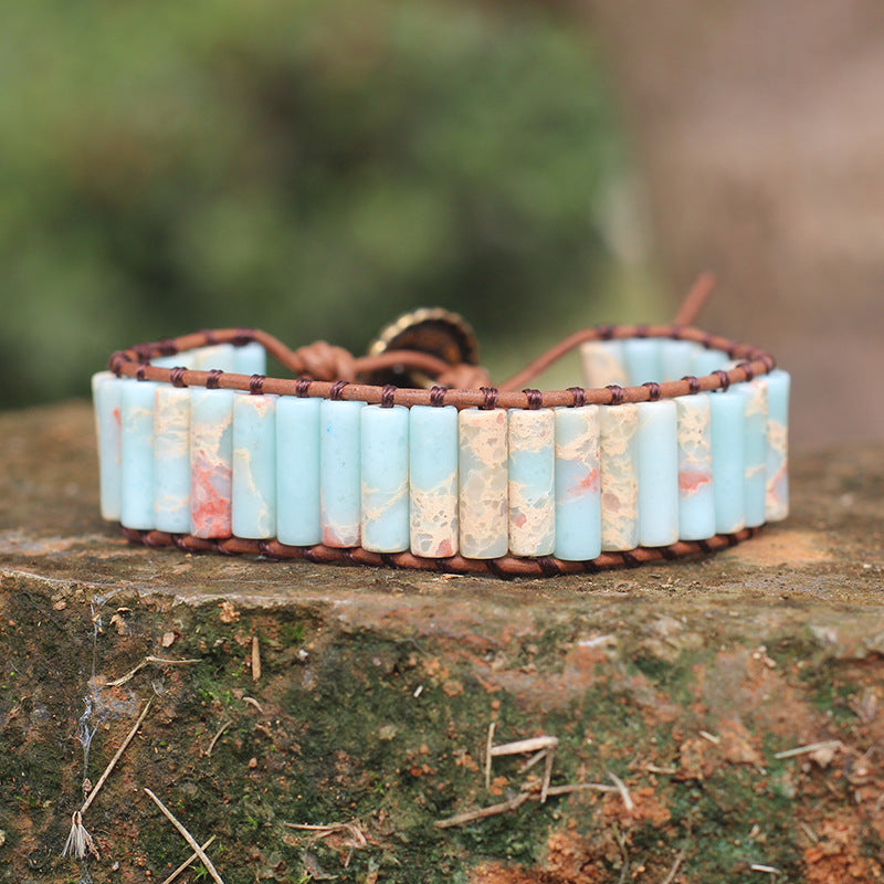Bohemian Style Natural Stone Lan Di Royal Vintage Hand-woven Bracelet