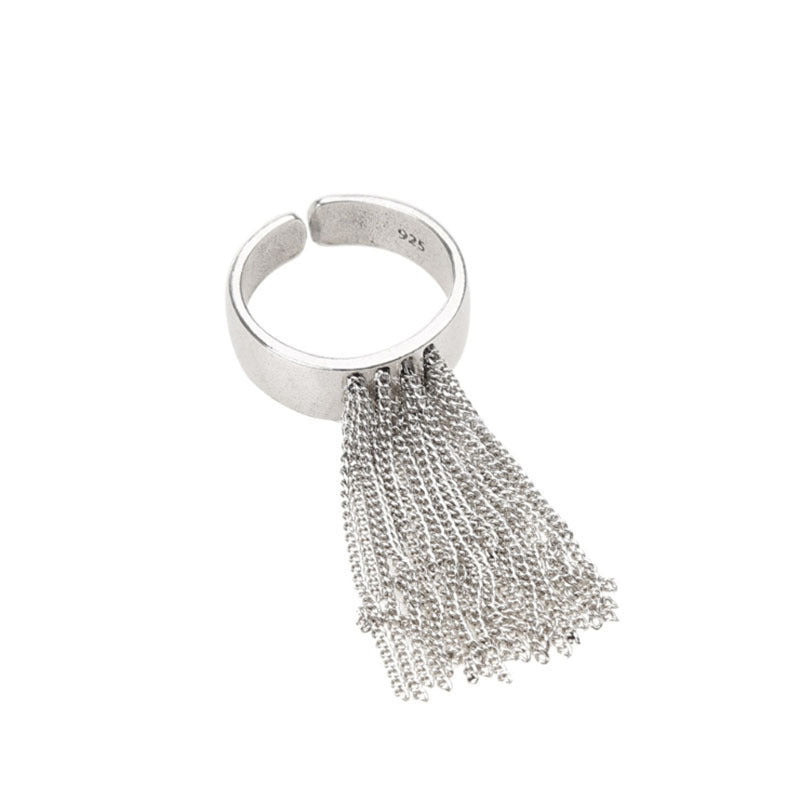 Sier Simple Tassel Long Chain Female Fashion Niche Geometric Ring