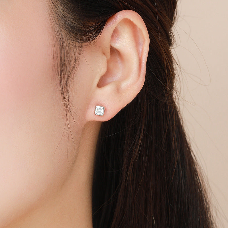 Square Sterling Silver Zirconia Stud Earrings for Women – Minimalist Geometric Design | Cubic Zirconia