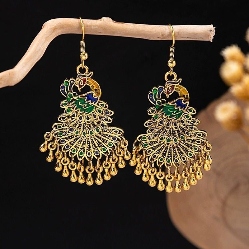 Durable Women's Phoenix Peacock Colorful Oil Earrings