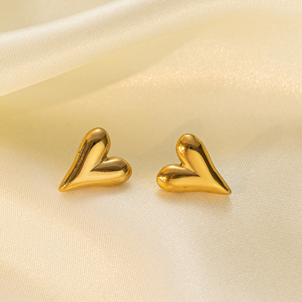 Women's Steel Vacuum Plating Gold Fashion Love Heart Design Water Drop Stud Earrings