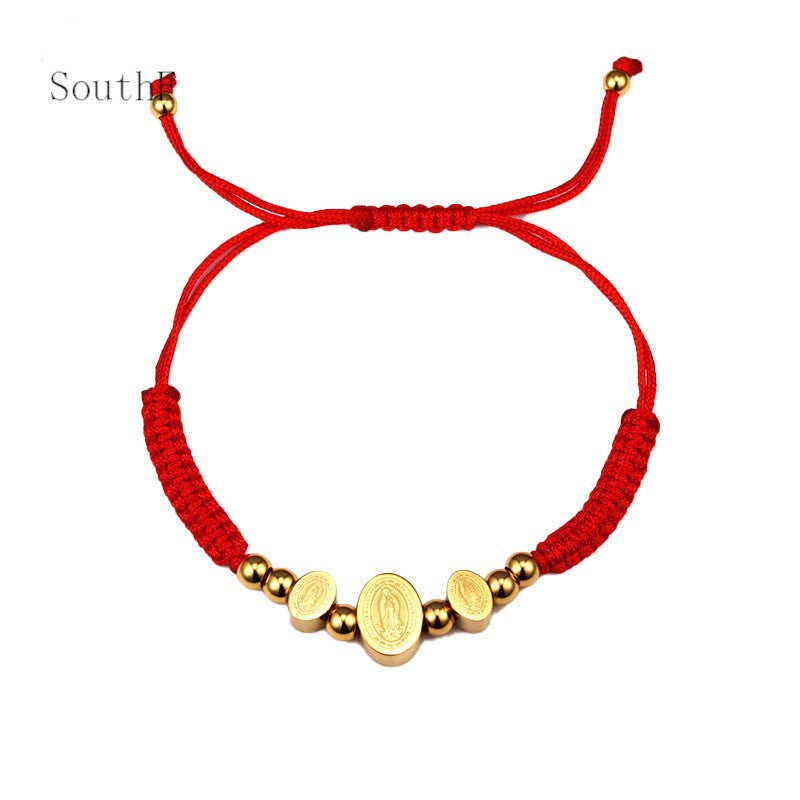 Gold Stainless Steel Braided Rope Titanium Priest Bracelet