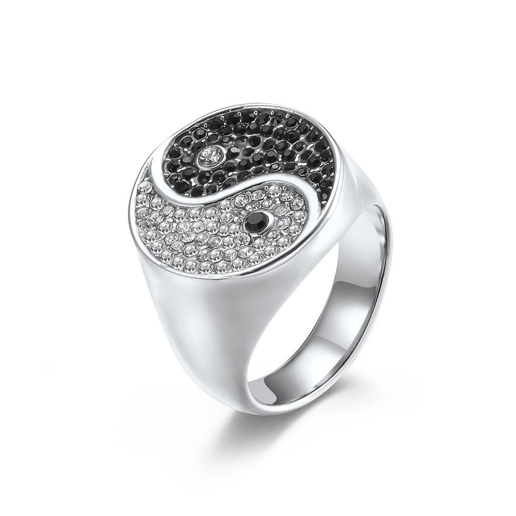 Men's Diagram Black White Diamond Stainless Steel Titanium Ring