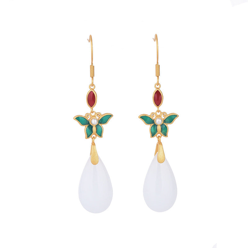 Women's Vintage Jade Classical Long Tassel National Trendy Earrings