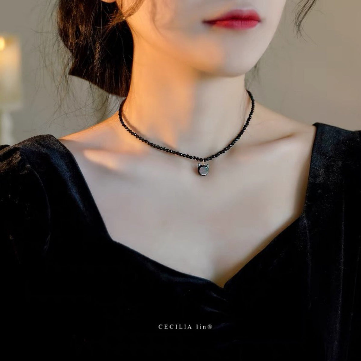 Bag Gold Shining Black Spinel Clavicle Chain Light Luxury Minority Necklace
