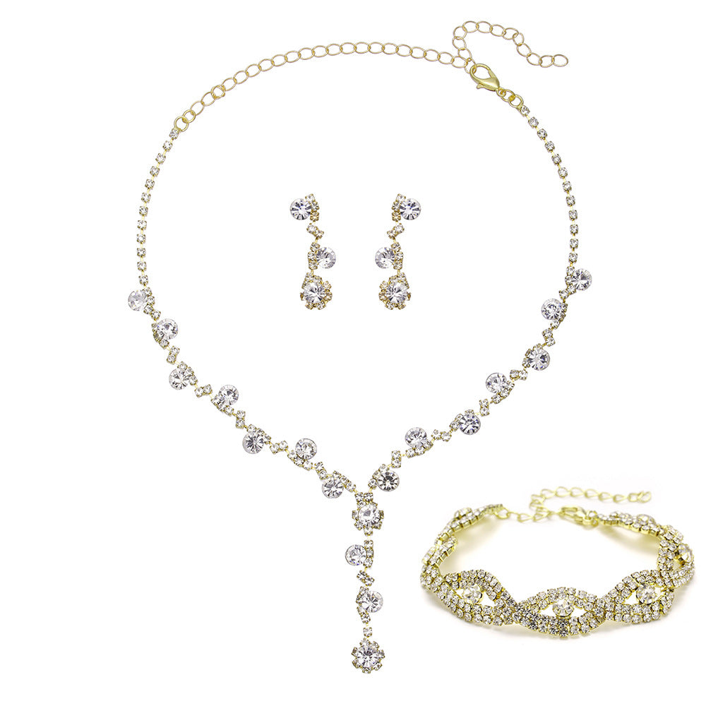 Bridal Popular Sunflower Rhinestone Pearl Three-piece Necklaces