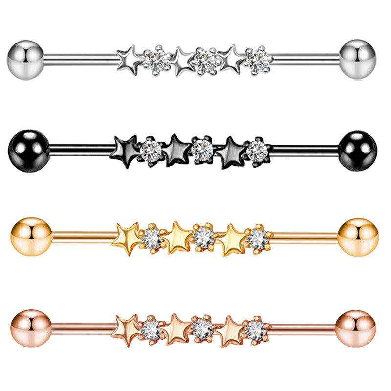 Brush Holder Ear Bone Piercing Stainless Steel Minimalist Star Barbell Earrings