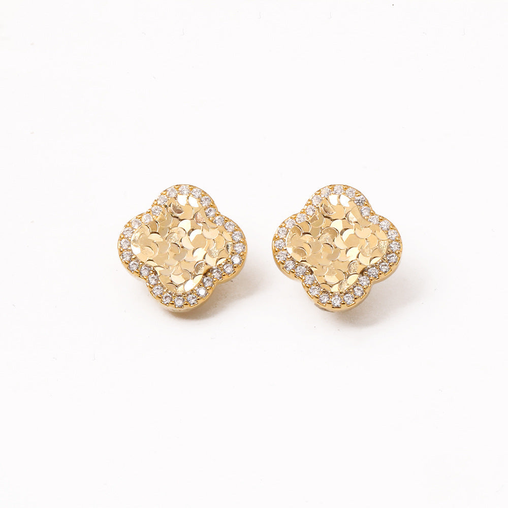 Zircon Four Leaf Clover Ear High Sense Fashion Exquisite Versatile Stud Earrings