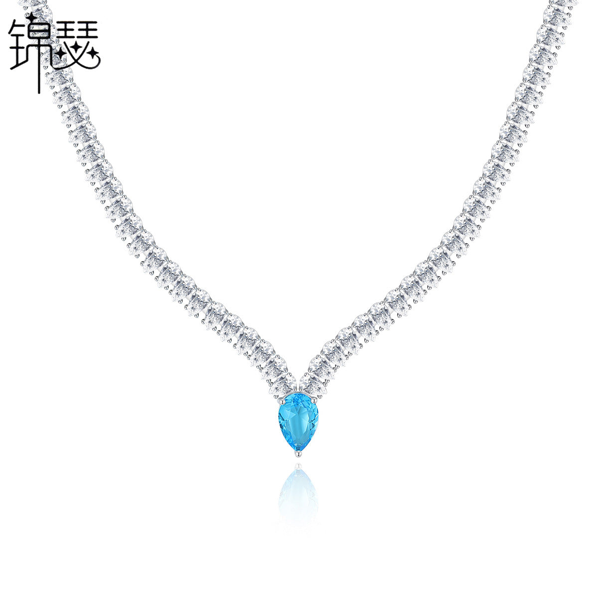 Women's Fashion Design Zircon Short Full Diamond Water Drop Chain Banquet Necklaces