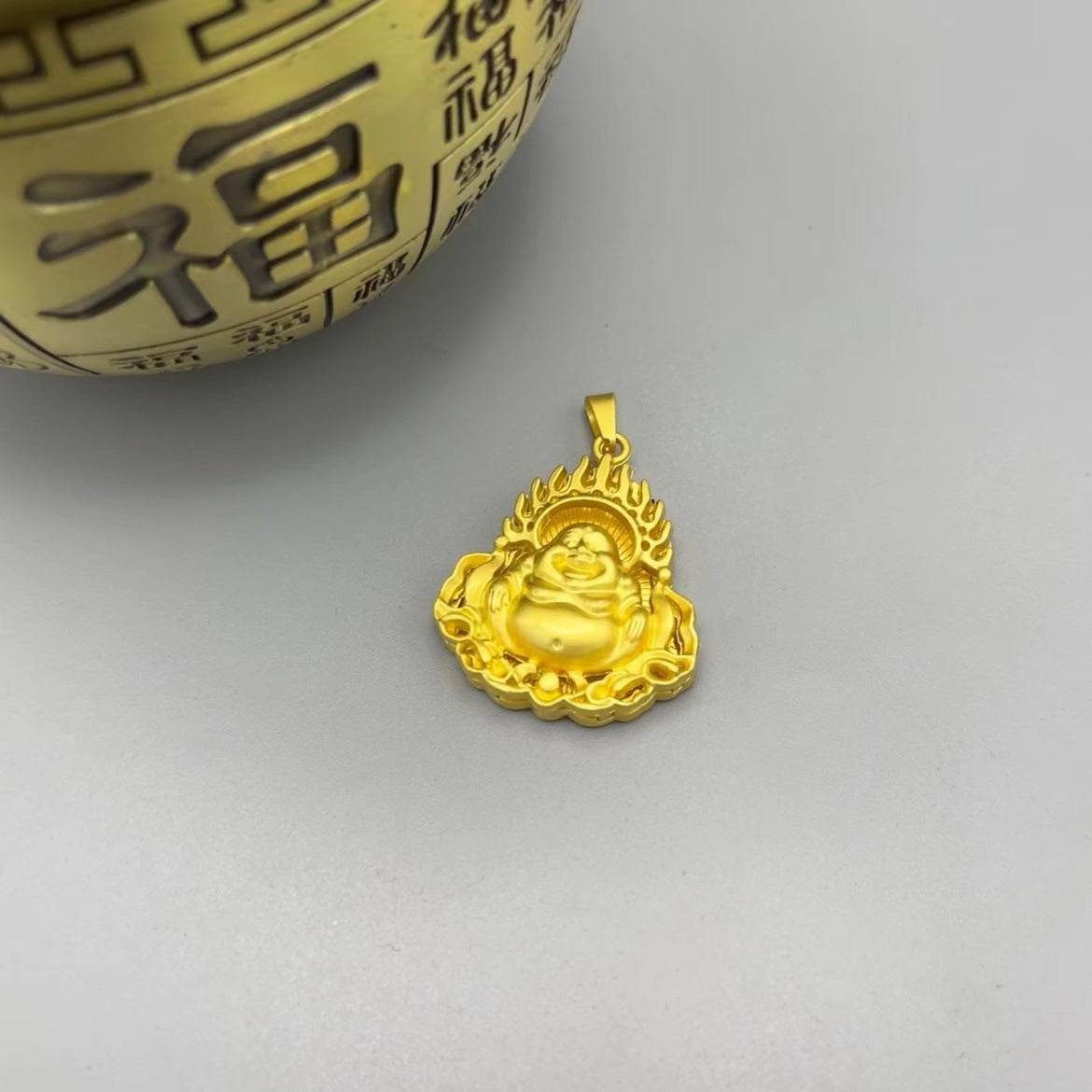 Ancient Gold Alluvial Maitreya Buddha Hollow Dragon Plaque Pendant