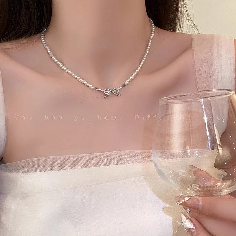 Small Beads Pearl Bow Female Niche High-grade Necklaces