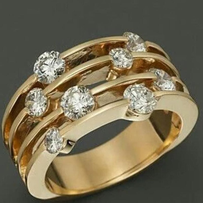 Women's Hollow Gold Inlaid Delicate Rhinestone Wedding Engagement Ring