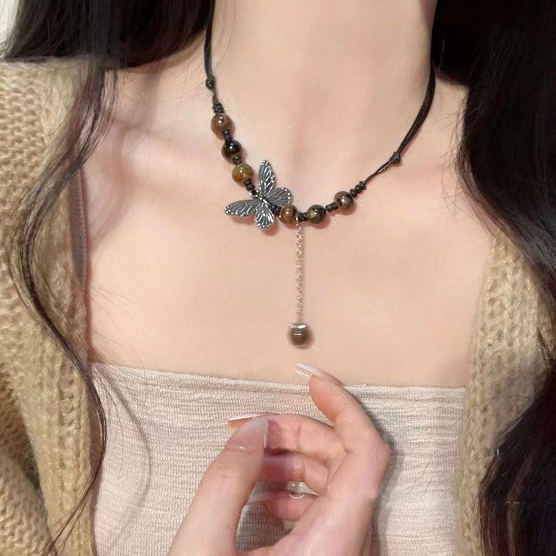 Women's Retro Ethnic Style Ceramic Butterfly Bell Fashionable Necklace