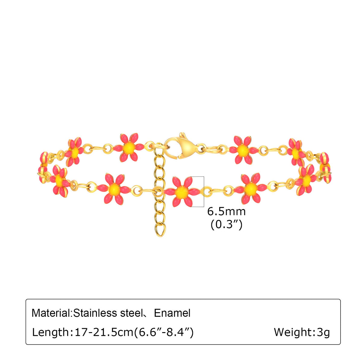 Women's Stainless Steel Drop White Oil Heart-shaped Flower Cherry Color Bracelet