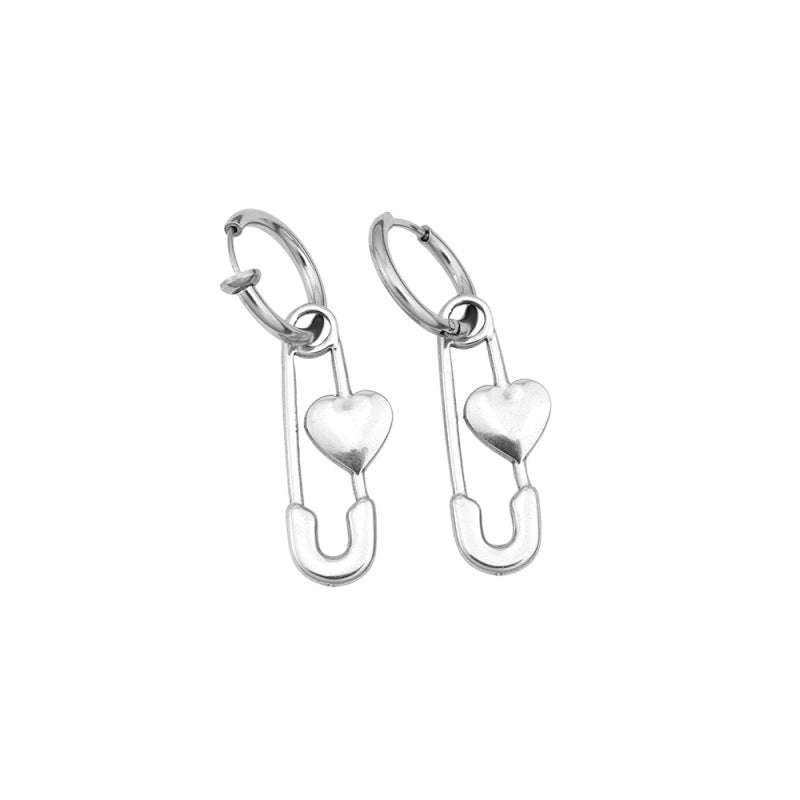 Women's & Men's Love Pin Ear Clip Stainless Steel Earrings