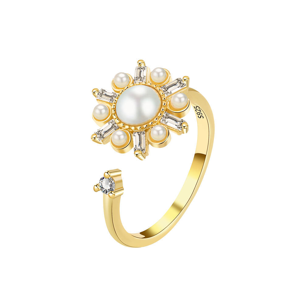 Popular Rotatable Pearl Female Niche Advanced Rings