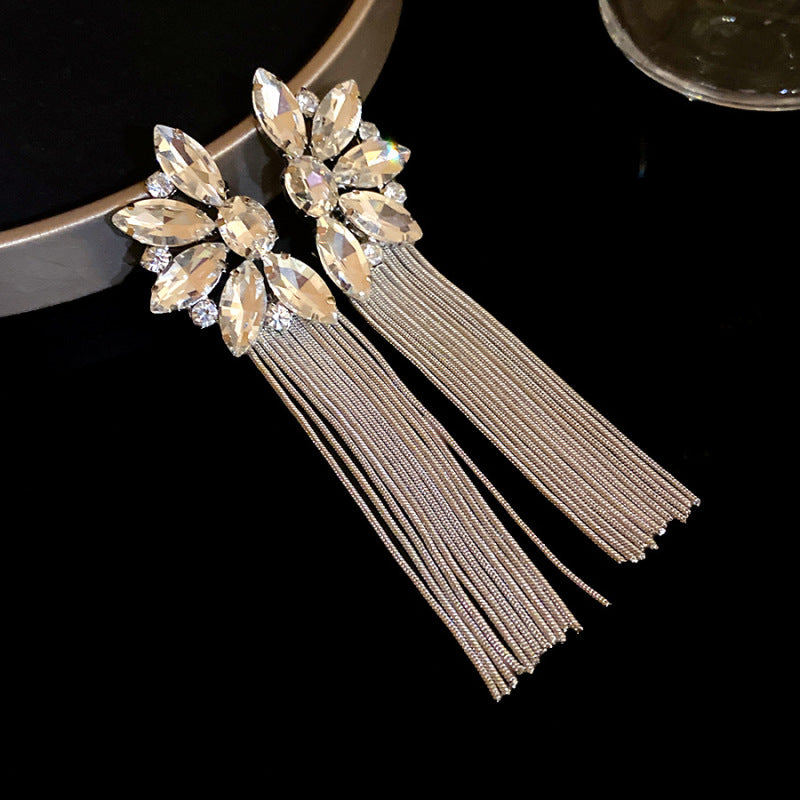 Sier Needle Zircon With Diamond Cross Personality Fashion Refined Grace Earrings