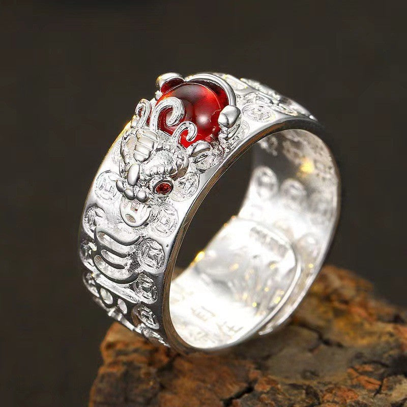 Women's & Men's Retro Sier Trendy Steel Black Peach Playing Card Personality Ring