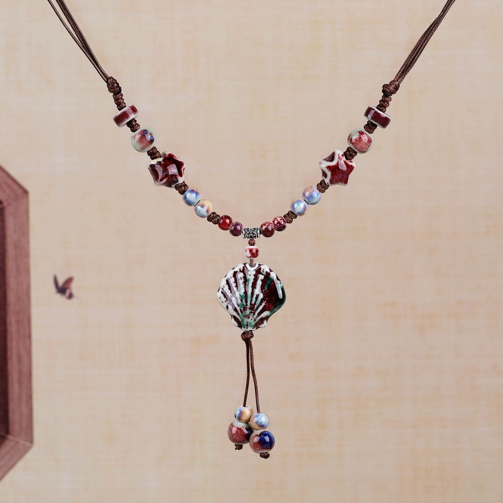 Women's Retro Ethnic Style Ceramic Butterfly Bell Fashionable Necklace