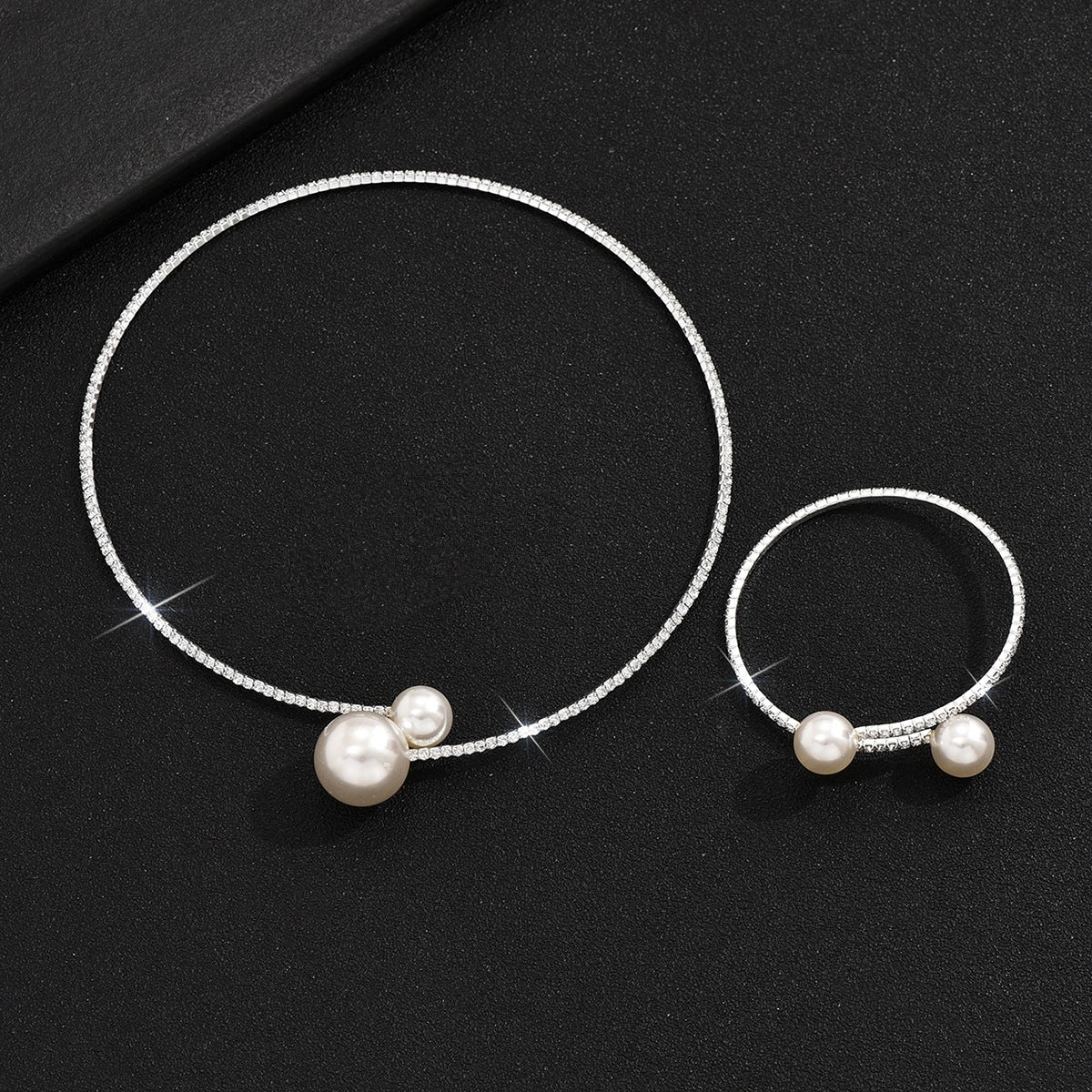 Bridal Wedding Dress Pearl Diamond Crystal Collar Three-piece Rings