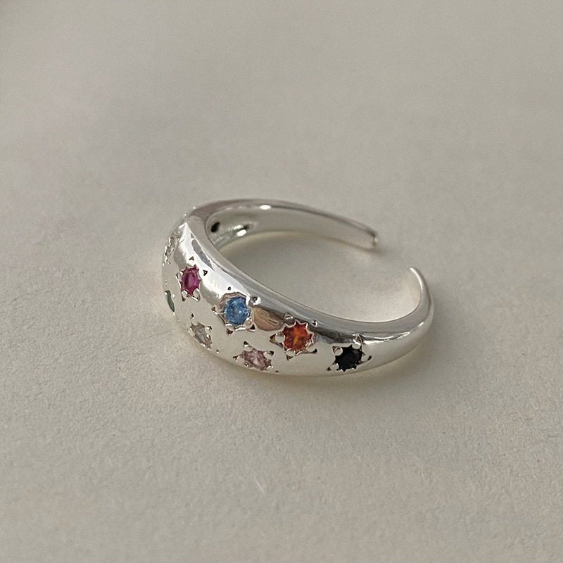 Colorful Starry Female Affordable Luxury Fashion Graceful Personality Open Little Ring