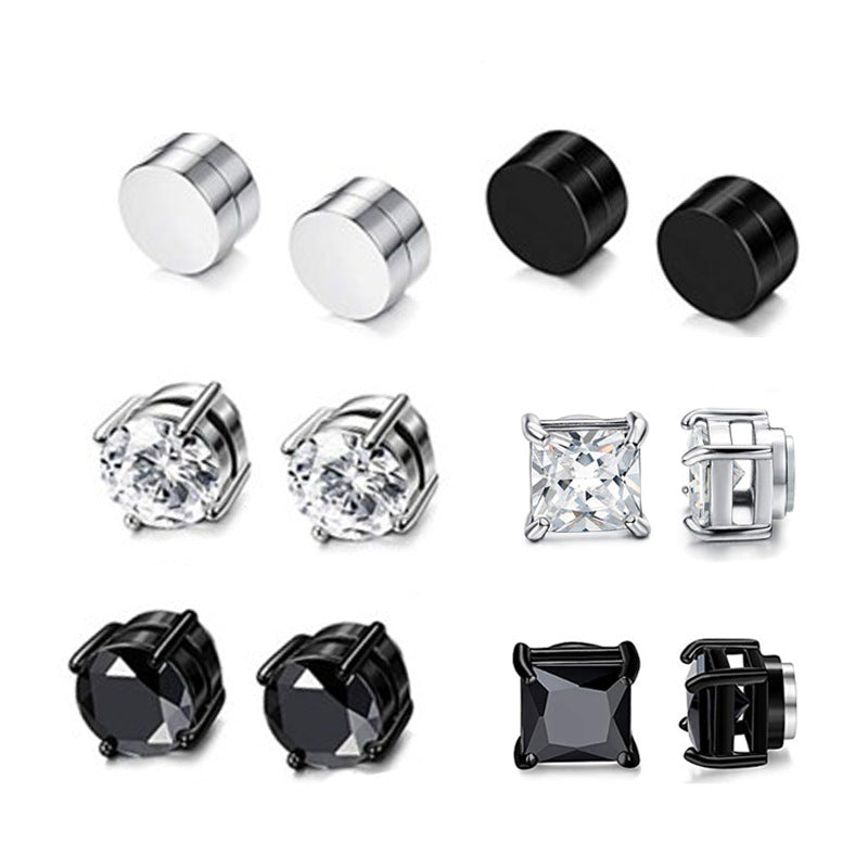 Men's Stainless Steel Zircon Magnet Black White Rings