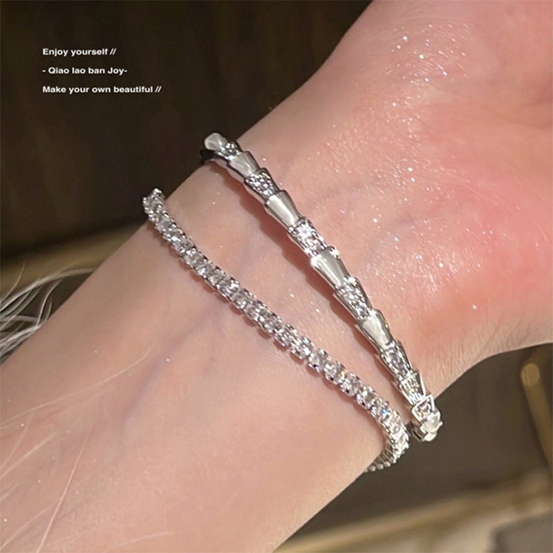Fritillary Snake-shaped Snake Bone Rhinestone Texture Zircon Light Luxury Open Bracelet