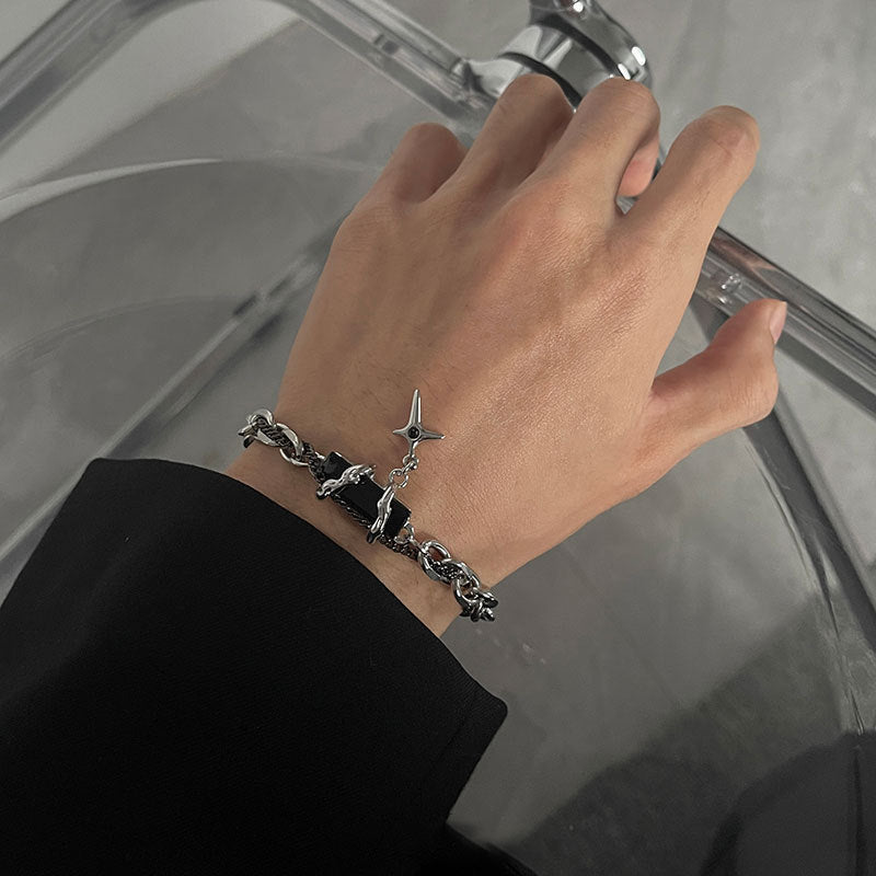 Men's Body Winding Diamond Titanium Steel No Fading High Bracelet