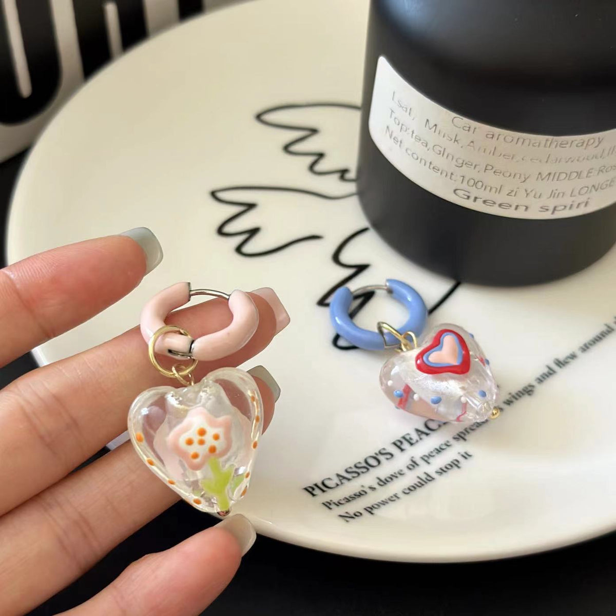 Asymmetric Love Glass Female Niche Drip Glazed Earrings