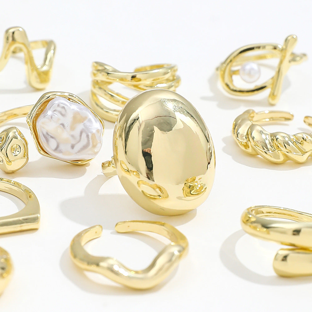 Advanced Sensitive Surface Water Drop Female Baroque Imitation Pearl Twin Ring