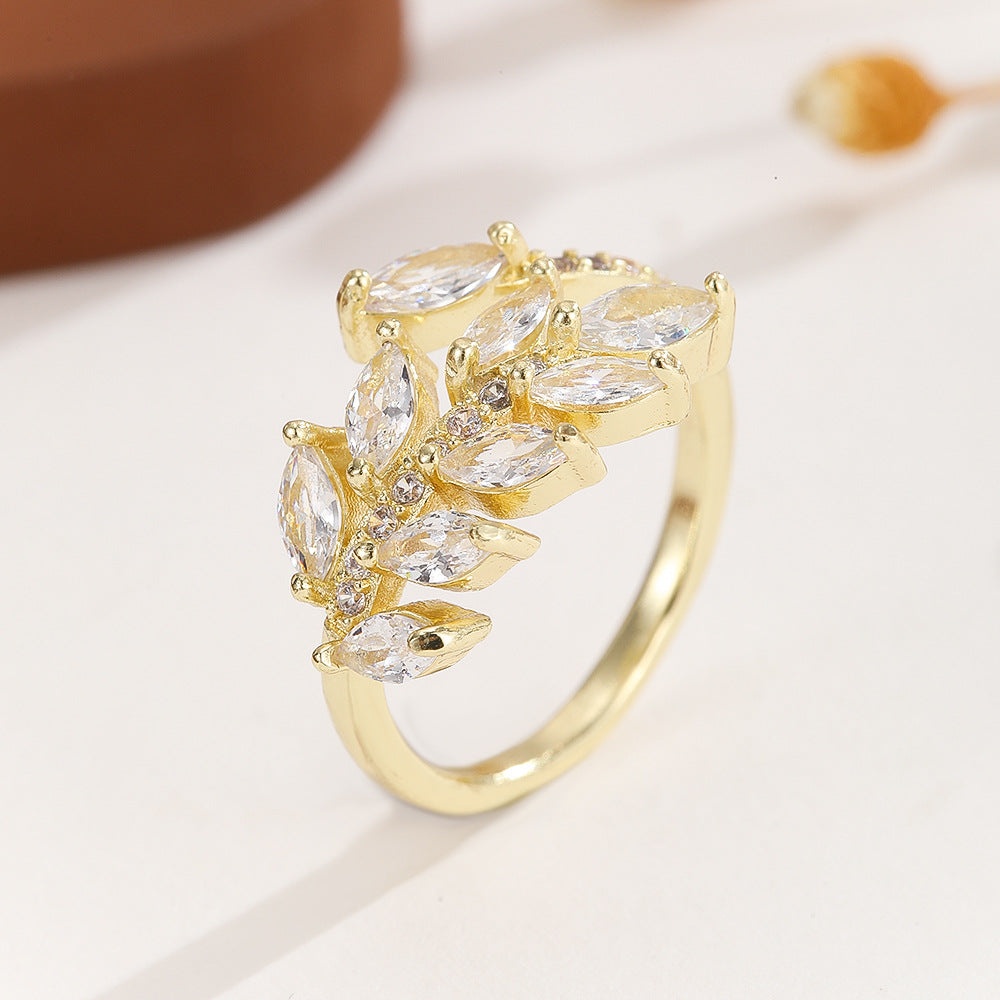 Delicate Leaves Open Light Luxury High Sense Zircon Index Rings