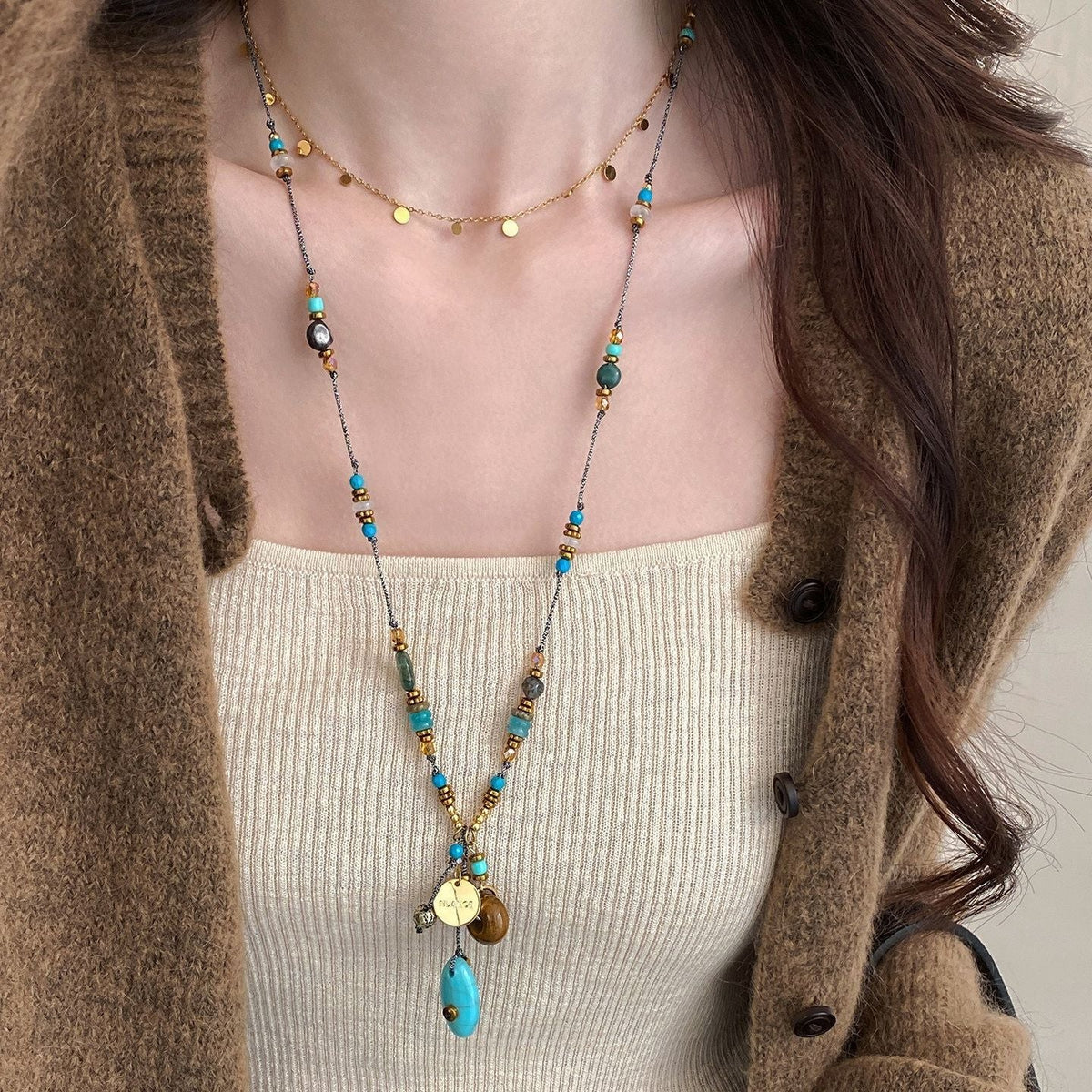 Women's Retro Green Braid Rope Chinese Ethnic Necklaces