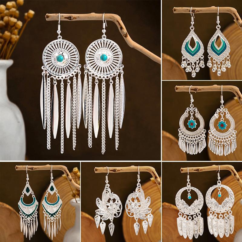 Colorful Long Feather Tassel Scenic Spot Earrings