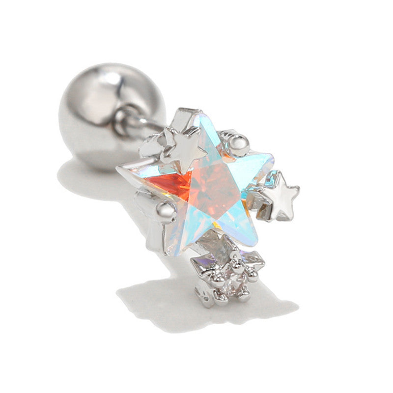 Flower Ear Pink Zircon Sweet Loving Heart Bone Inner Screw Earrings