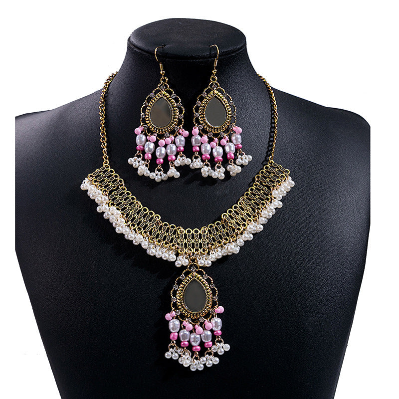 Bohemian Crystal Ethnic Style Diamond Tassel Jewelry Set