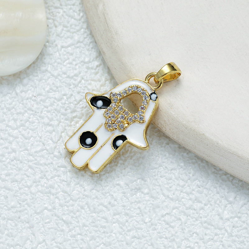 Women's Gold Eye Style Single Inlaid Color Zircon Trendy Dripping Palm Pendants