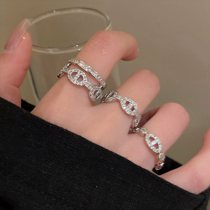 Flash Zircon Pig Nose Female Unpopular Niche Index Finger Ring