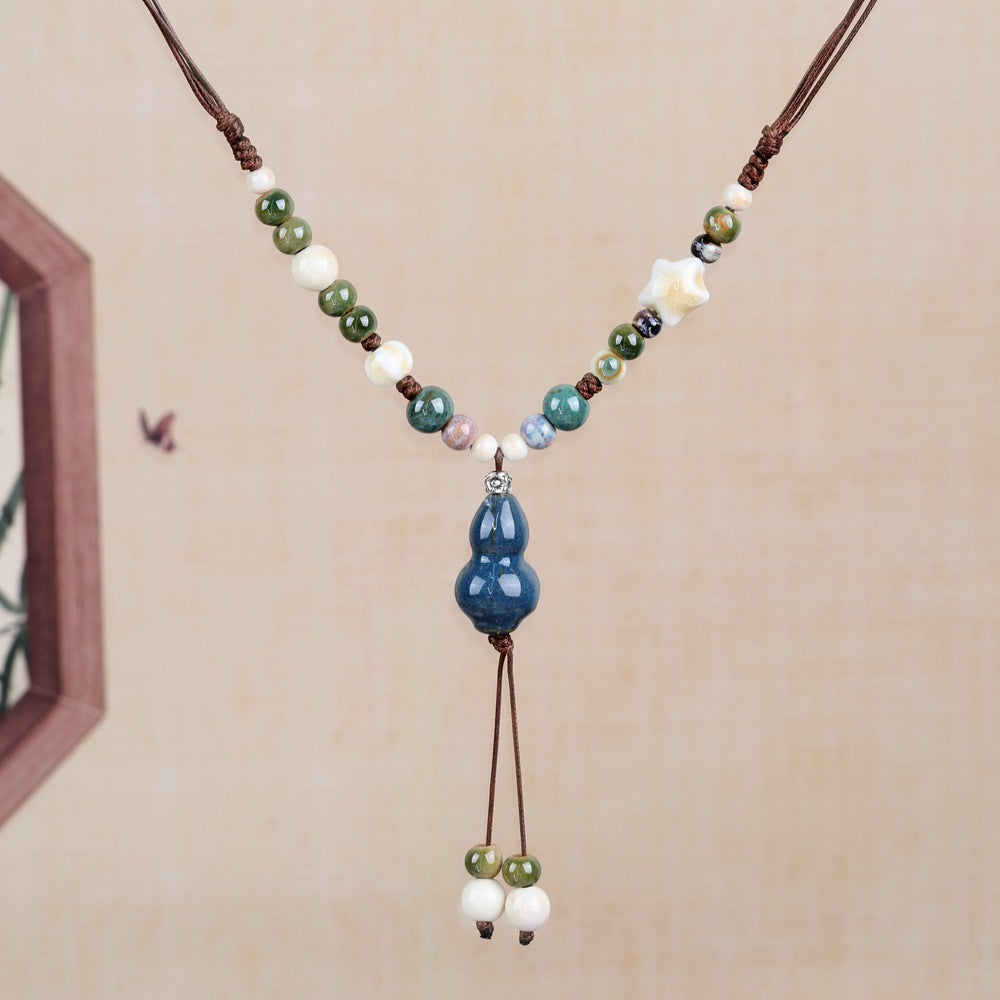 Women's Retro Ethnic Style Ceramic Butterfly Bell Fashionable Necklace