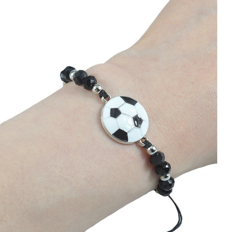 Sports Football Black White Beaded Style Bracelet