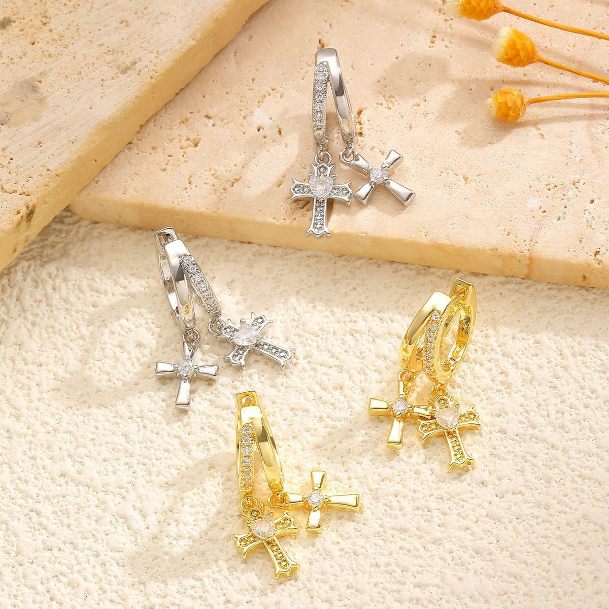 Women's Super Flash Zircon Double Cross Eardrop Light Luxury High-grade Temperament Earrings