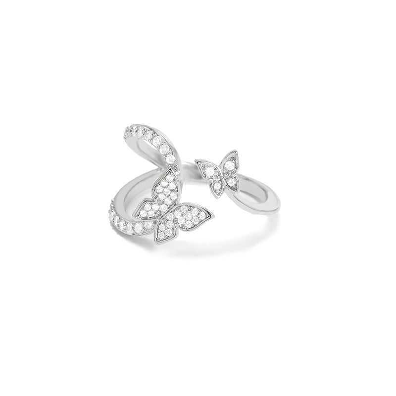 Women's Gold Exquisite Mini Small Butterfly Zircon Opening Rings