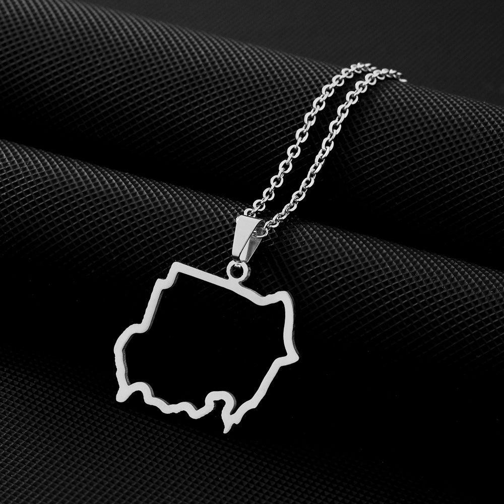 Women's & Men's Map Of Republic Sudan Couple Titanium Necklaces