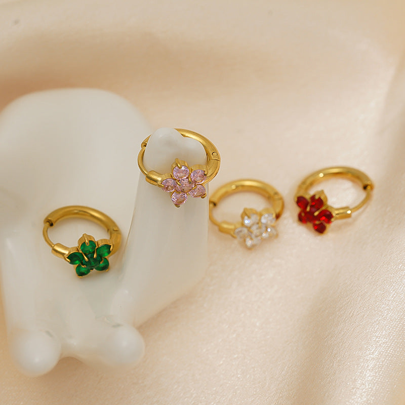Gold-plated Zircon Snowflake Female Niche Stainless Steel Simple Graceful Flower Rings