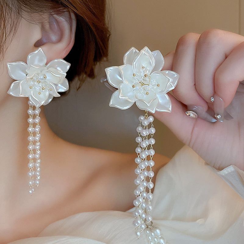 Needle High-grade Flower Tassel Pearl French Fashion Earrings