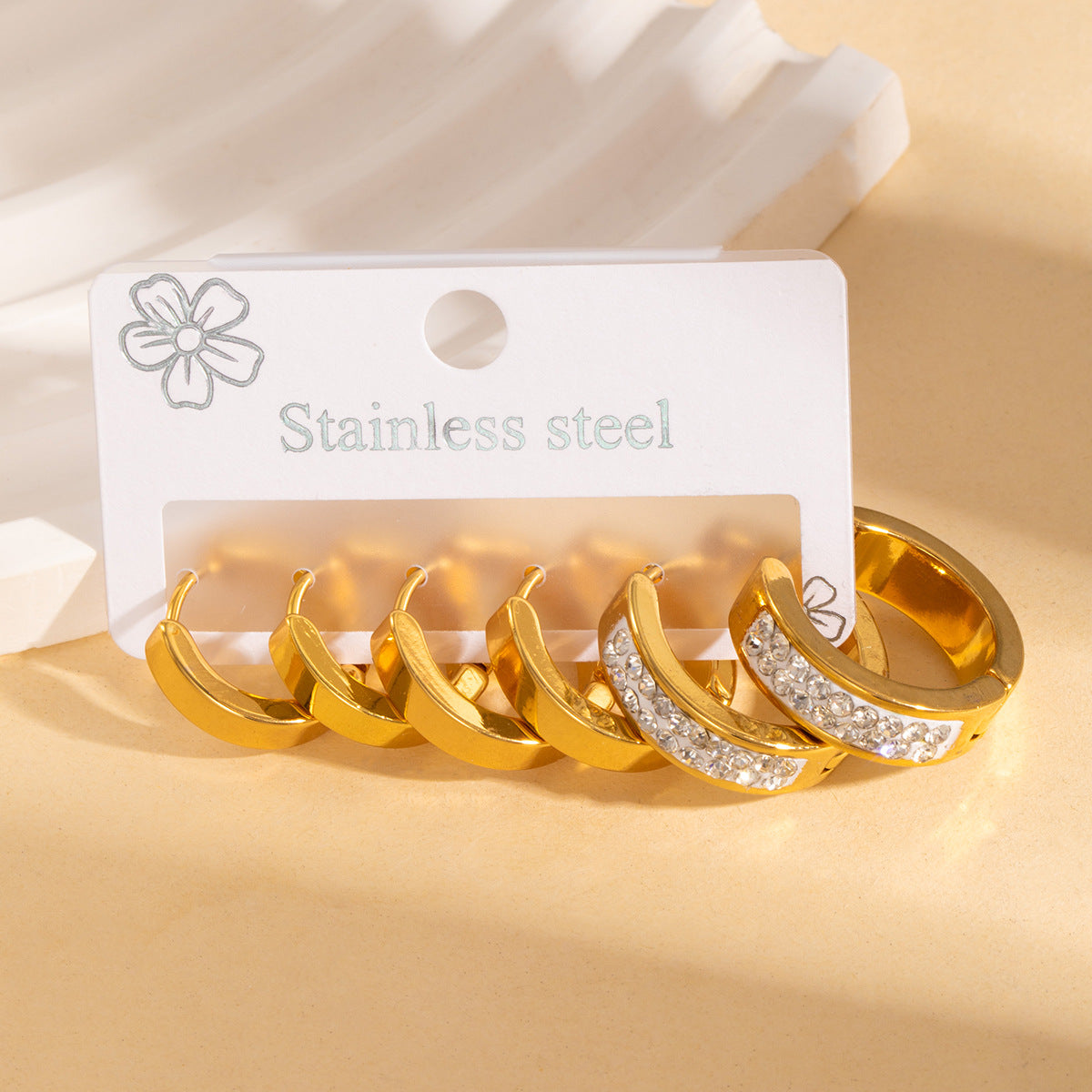 Rhinestone Niche Temperament Stainless Steel Gold Earrings