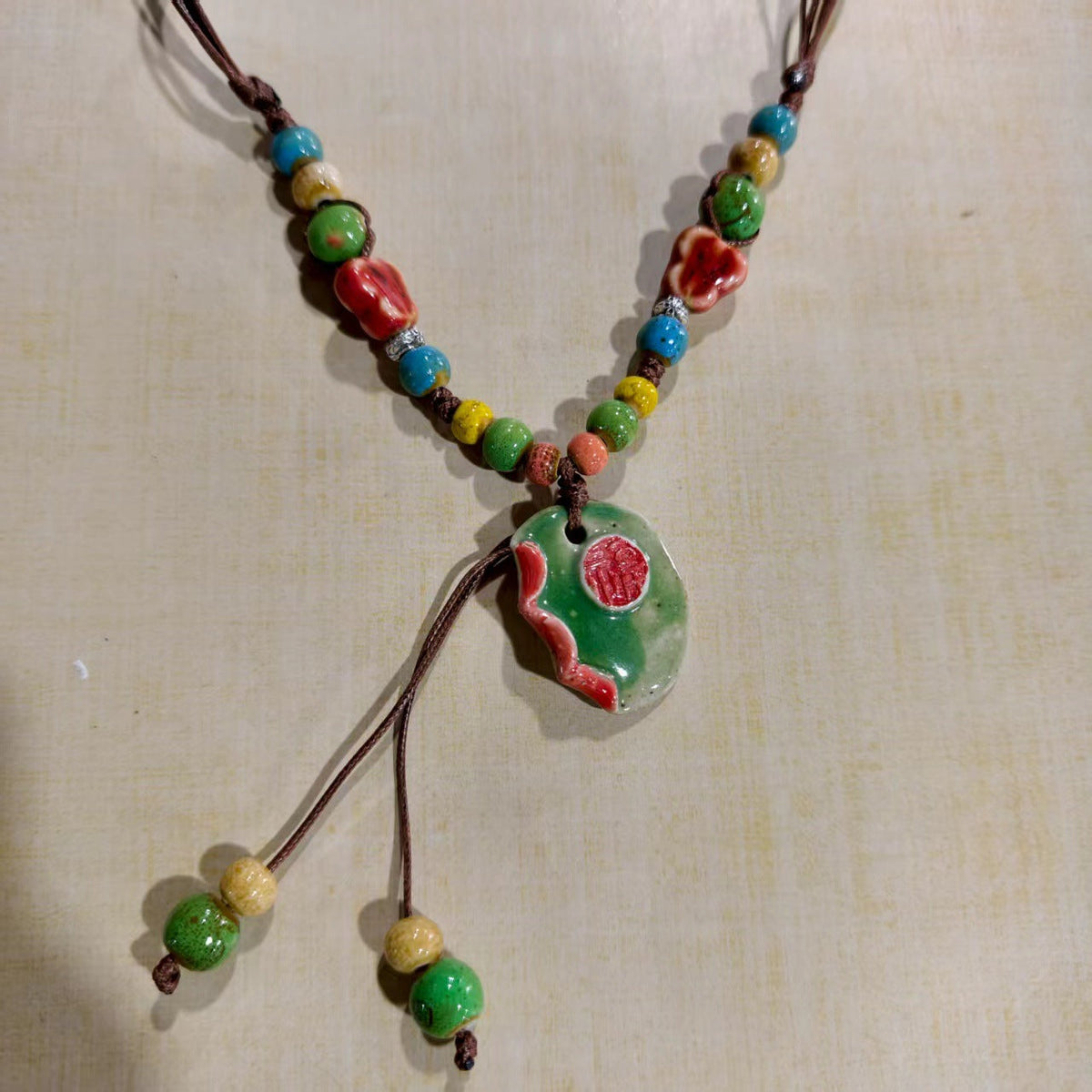Women's Retro Ethnic Style Ceramic Butterfly Bell Fashionable Necklace